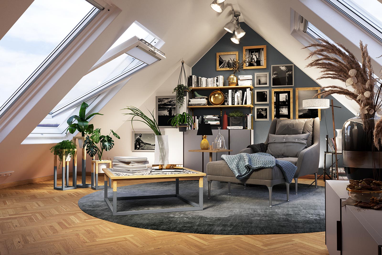 nju CGI, ausgebauter Dachboden als Wohnzimmer