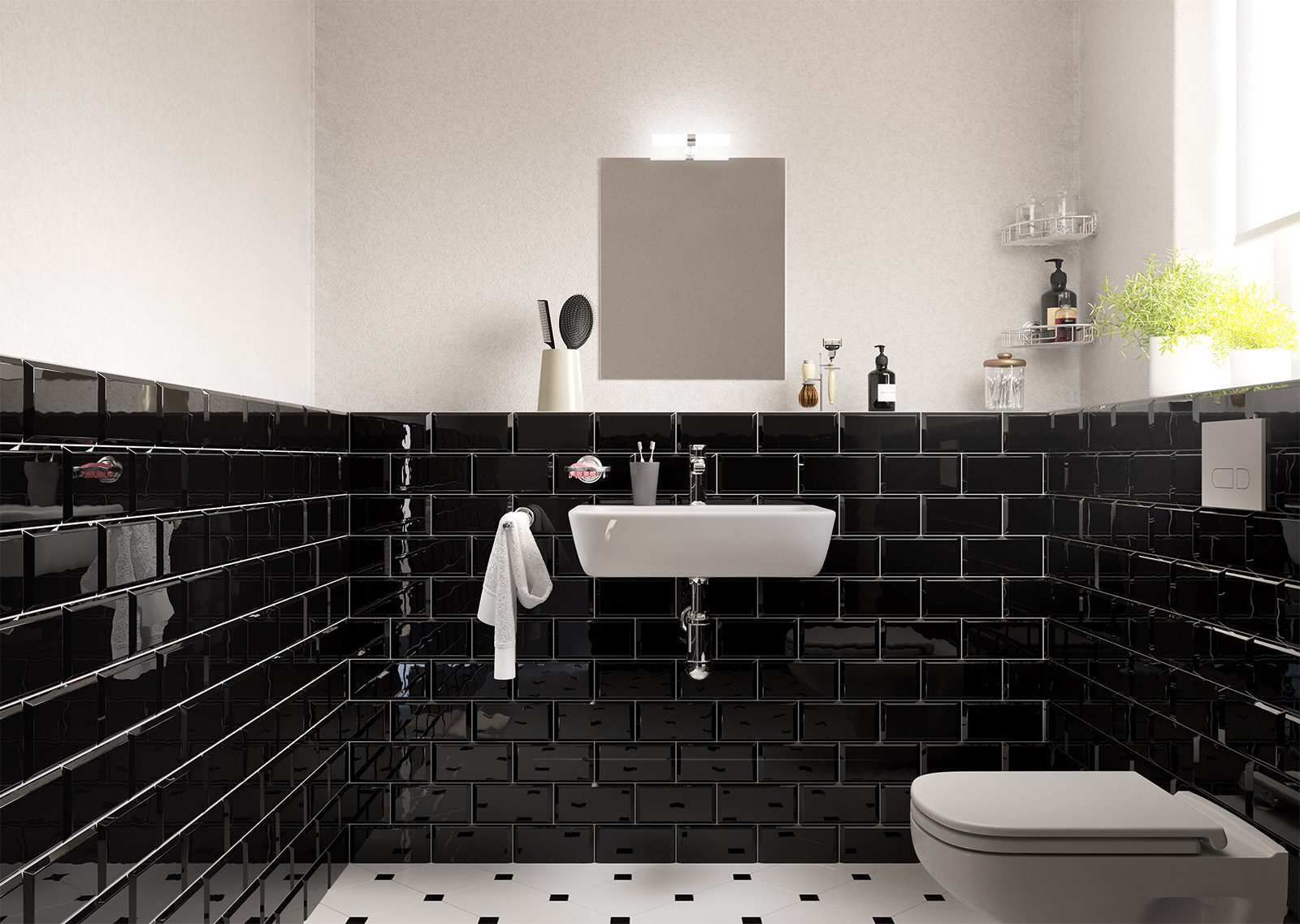 nju CGI, Gäste-WC im modernen Design, vorher
