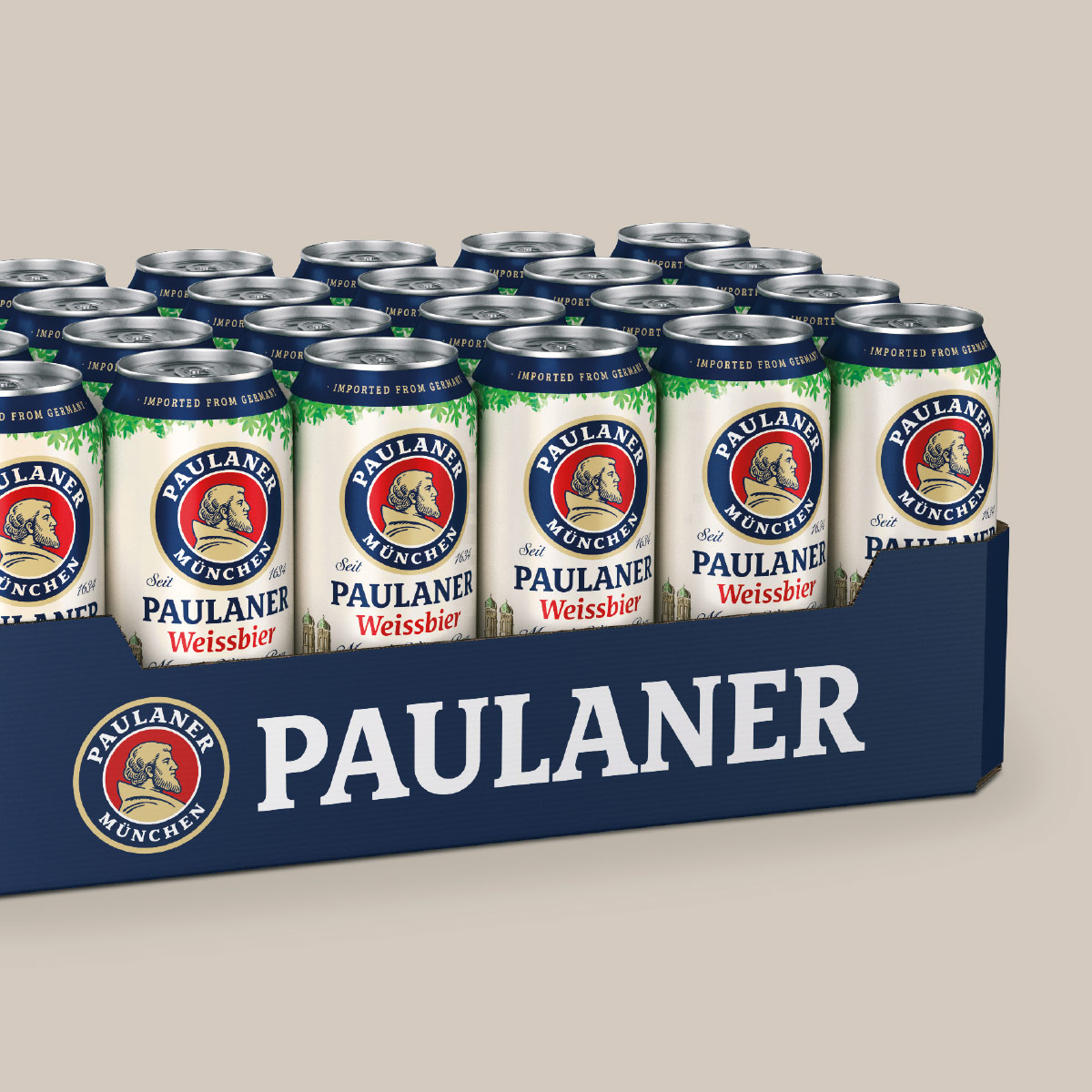 nju Palette Paulaner Weissbier in der Dose