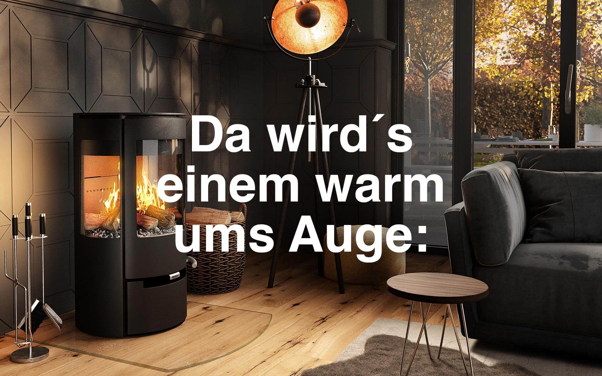 nju communications – CGI-image nju communications – Ein brennender Heizofen im Wohnzimmer
